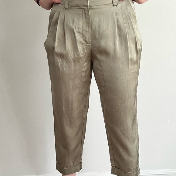 ESPRIT Satin Pleated Tapered Cropped Pants Tan - Picture 2 of 6